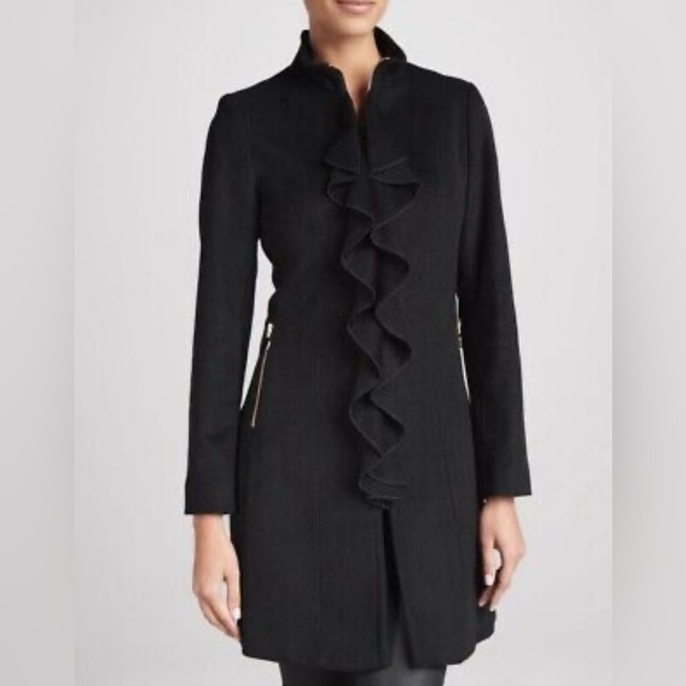 Centigrade black wool coat full ruffle full zip with pockets size 1X